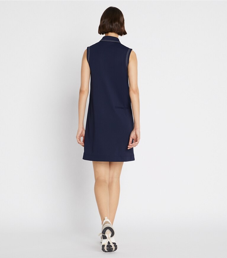Tory Sport designer kleider Polokleid mit kontrastierenden Nähten in Tory Navy front