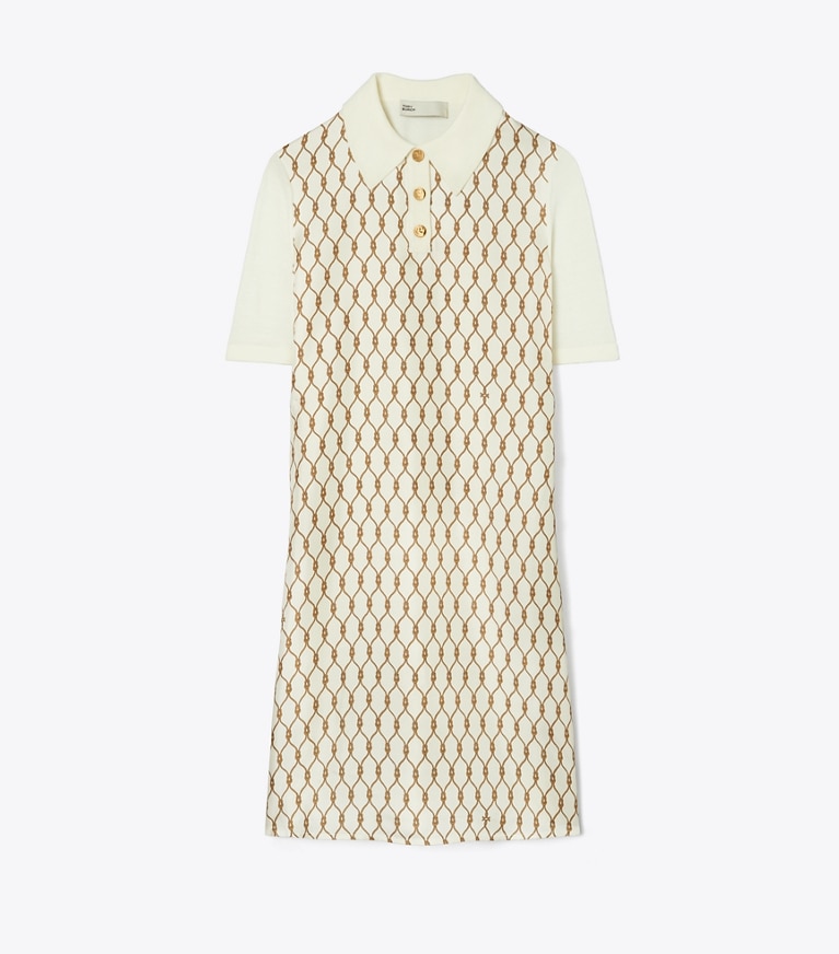 Tory Burch designer kleider Polokleid mit Vorderseite aus Seide in NEW IVORY / Brown Rope front