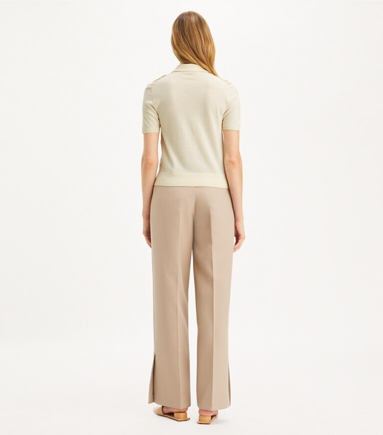 Tory Burch designer strickware Poloshirt mit Vorderseite aus Seide in French Cream / Gold T Mono Mini front