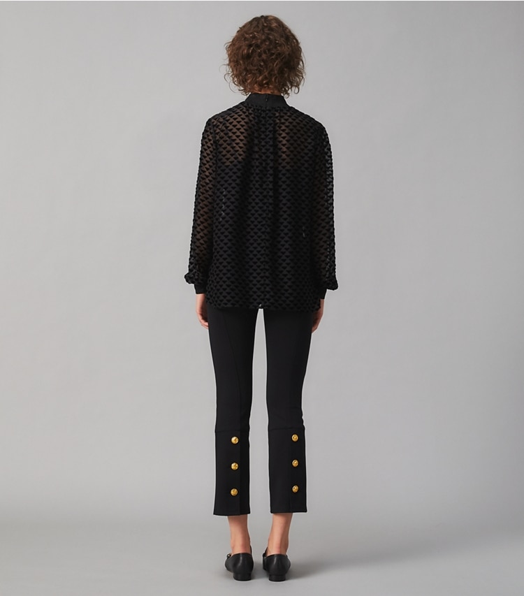 Tory Burch designer bottoms Ponte Flare Pant in Black on model back
