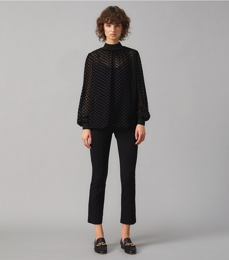 Tory Burch designer bottoms Ponte Flare Pant in Black on model front