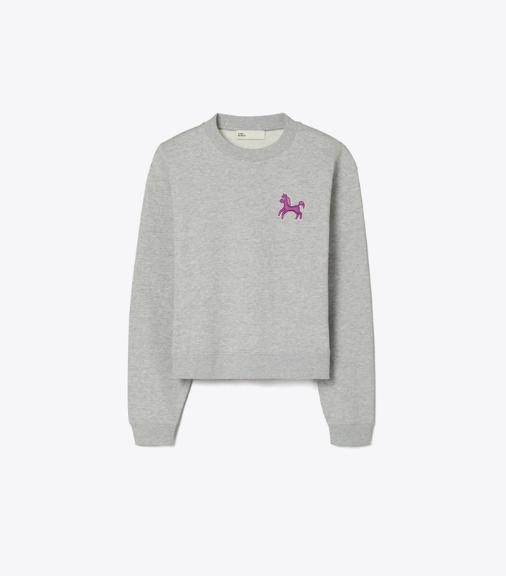 Tory Burch designer セーター ポニー フレンチテリー スウェットシャツ in Gray / Magenta front