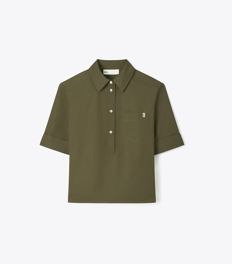 Tory Burch designer oberteile Popelinehemd in Olive Pesto front