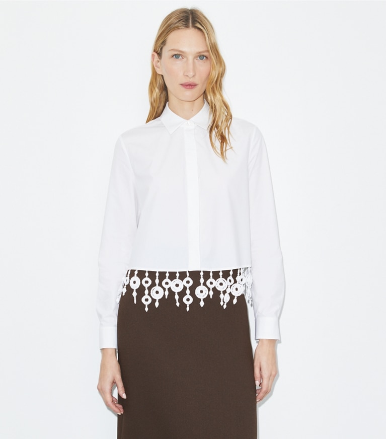 Tory Burch designer oberteile Popelinehemd mit Kristallverzierung in White front