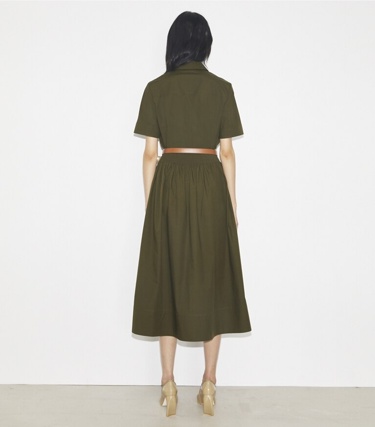 Tory Burch designer oberteile Popelinehemd in Olive Pesto front