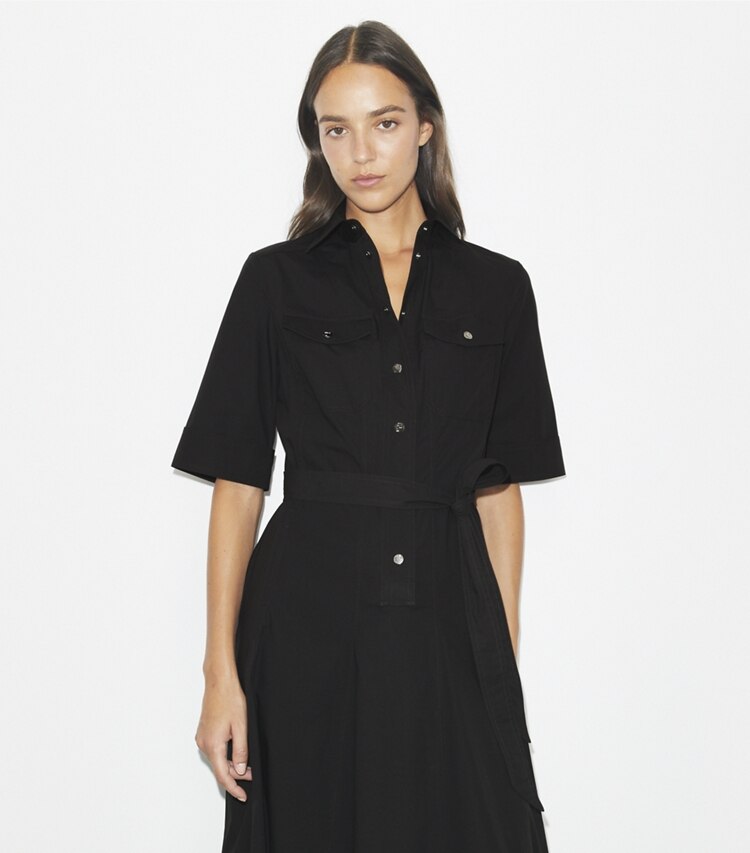 Tory Burch designer kleider Popelinekleid in Black on model detail