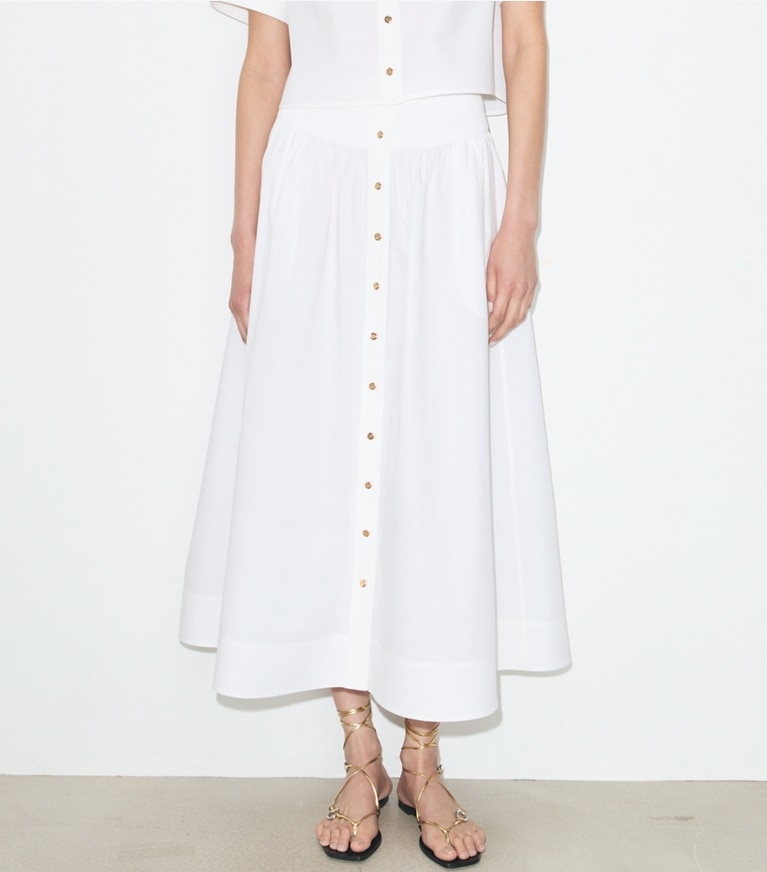 Tory Burch designer unterteile Popelinerock in White on model detail