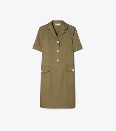 Tory Burch designer dresses Poplin Camp Dress in Rich Earth front