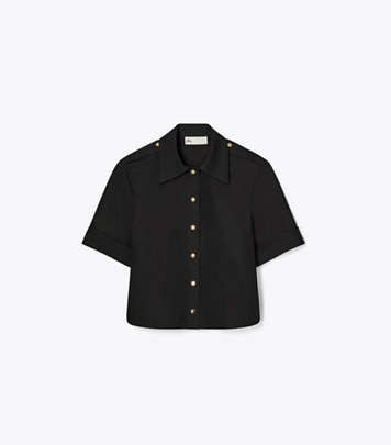 Tory Burch designer tops Poplin Camp Shirt in Black front