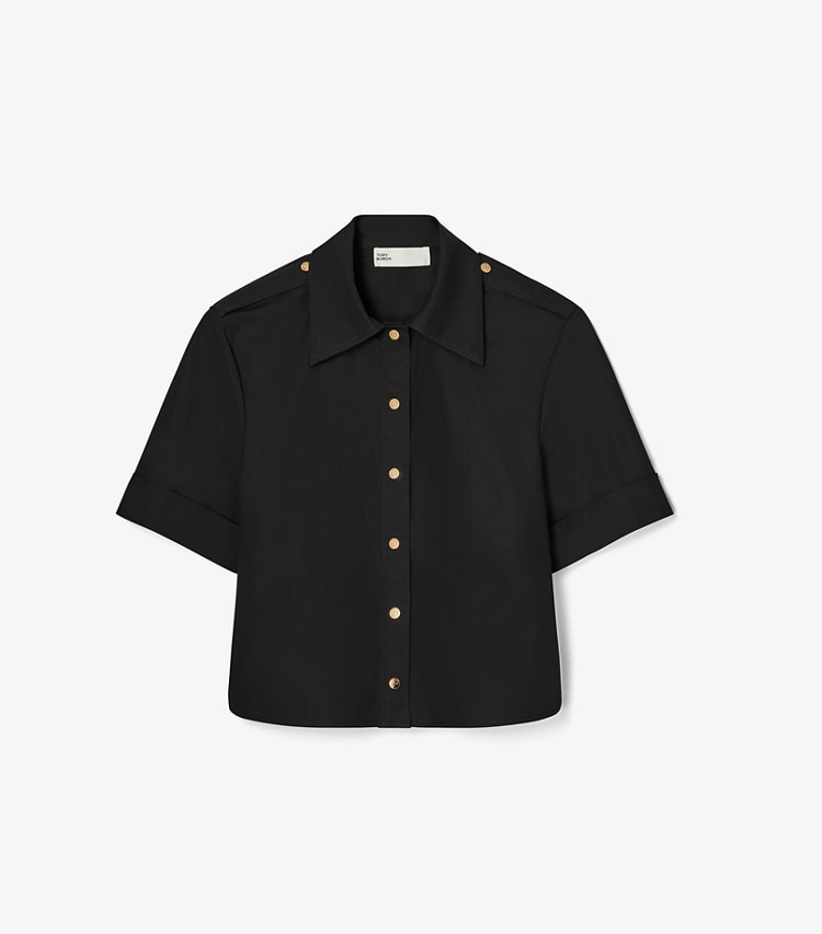 Tory Burch designer tops Poplin Camp Shirt in Black front