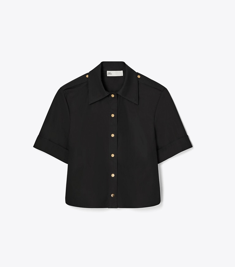 Tory Burch designer tops Poplin Camp Shirt in Black front