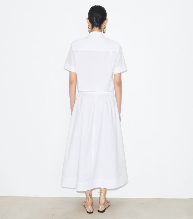 Tory Burch designer tops Poplin Camp Shirt in White on model back