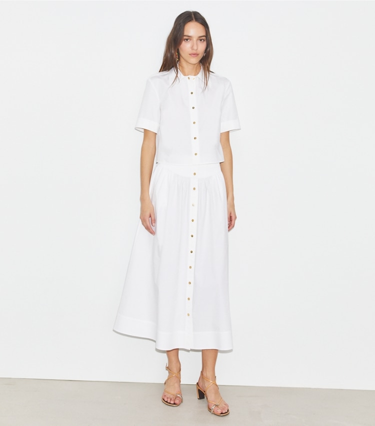Tory Burch designer トップス ポプリン キャンプシャツ in White モデル前面