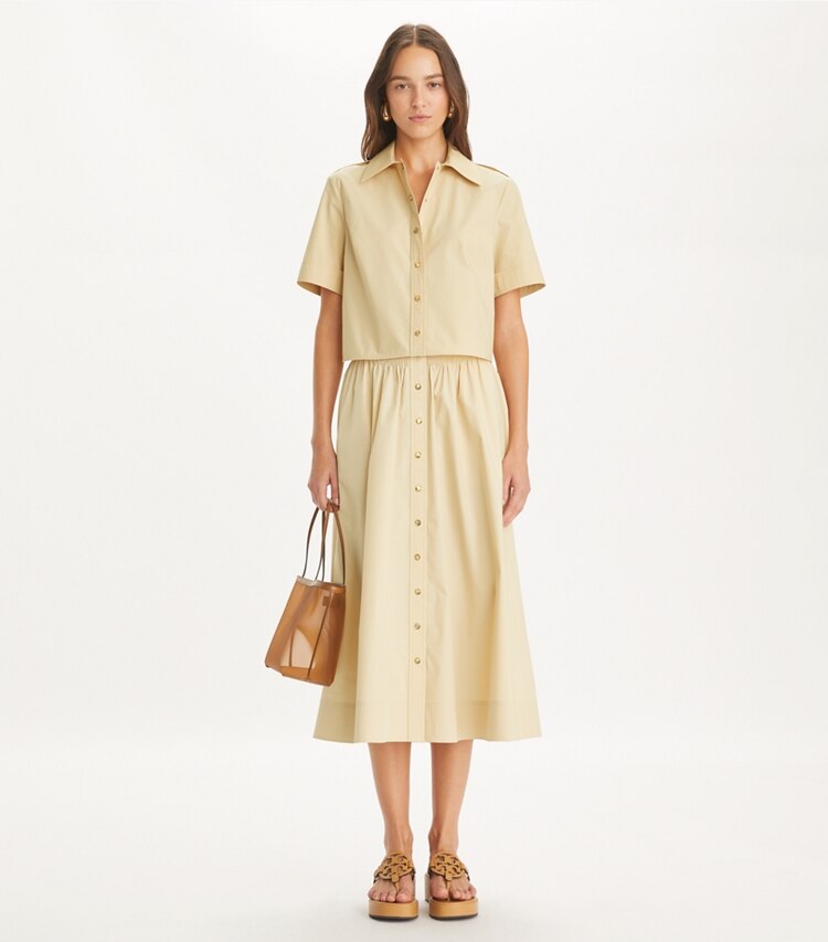 Tory Burch designer トップス ポプリン キャンプシャツ in Soapstone モデル前面
