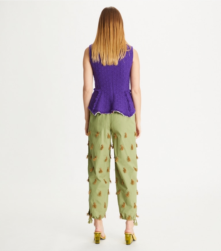 Tory Burch designer bottoms Poplin Drawstring Pant in Light Green Olive front