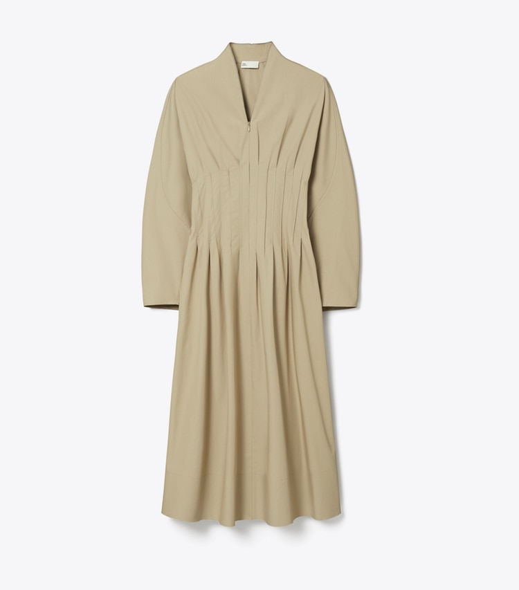 Tory Burch designer dresses Poplin Dress in Taupe Gray front