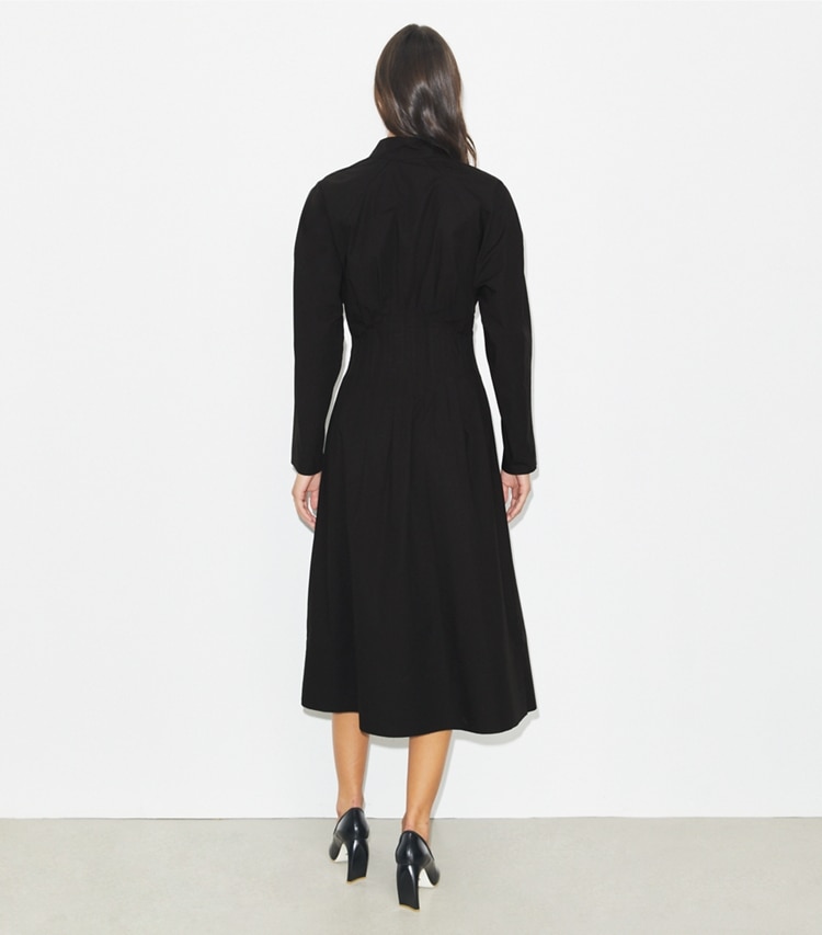 Tory Burch designer dresses Poplin Dress in Black on model back