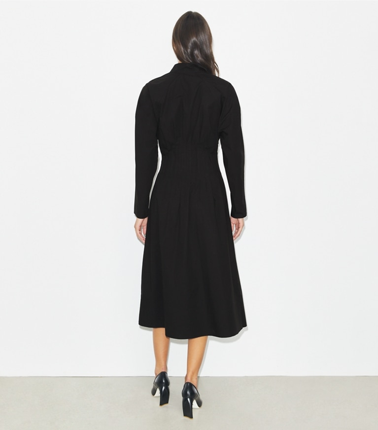 Tory Burch designer dresses Poplin Dress in Black on model back