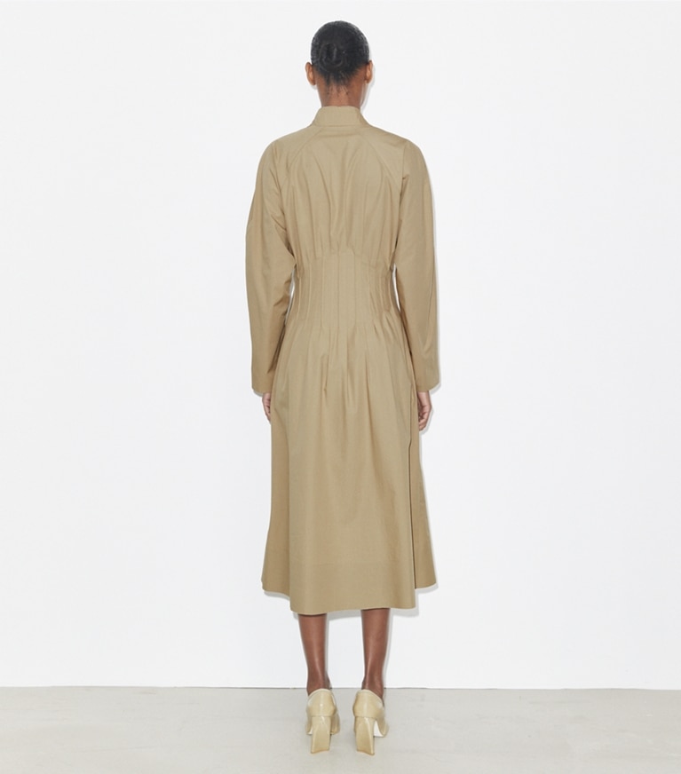 Tory Burch designer dresses Poplin Dress in Taupe Gray front