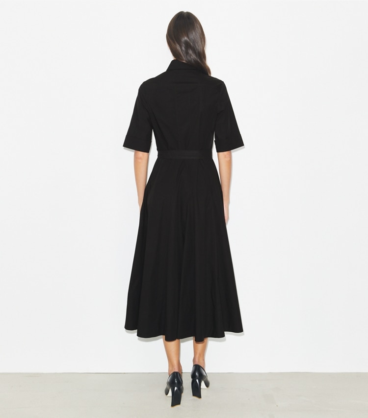 Tory Burch designer dresses Poplin Dress in Black on model back