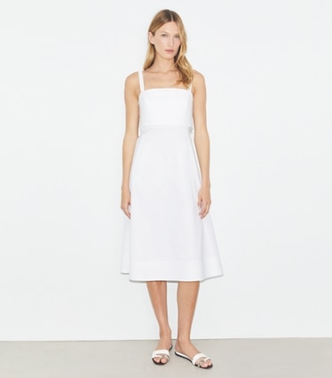 Tory Burch designer dresses Poplin Dress in White on model front