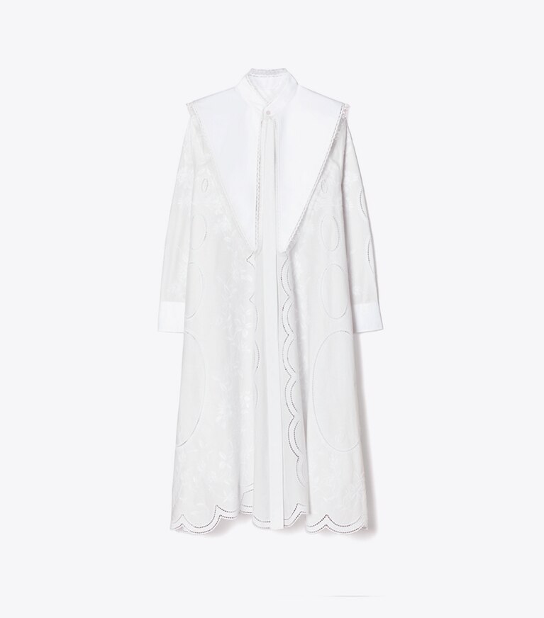 Tory Burch designer dresses Poplin Embroidered Dress in White front