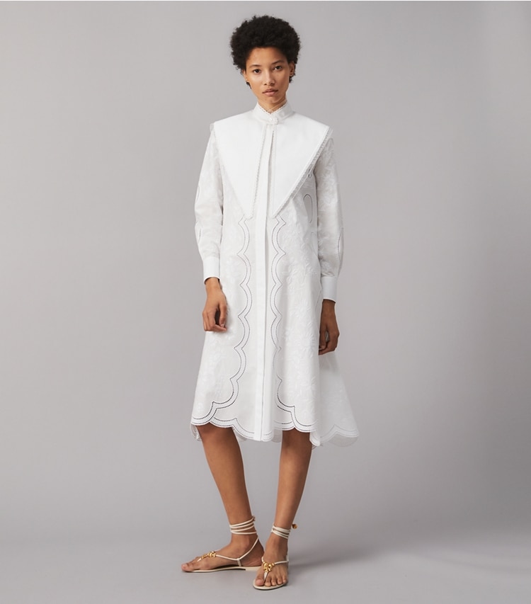 Poplin Embroidered Dress: Women's Designer Dresses | Tory Burch