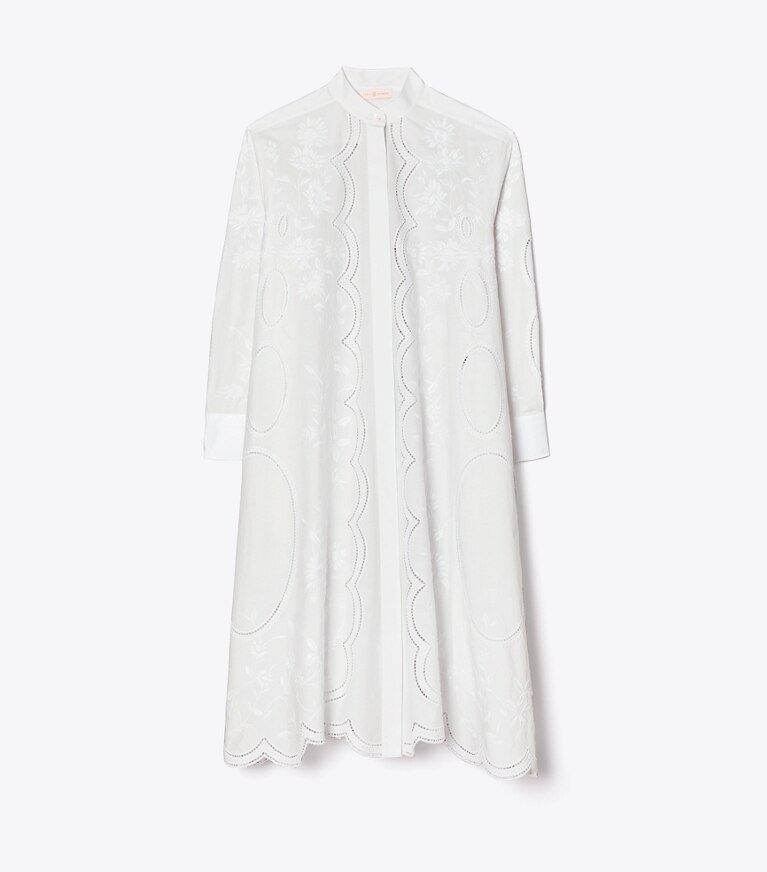 Tory Burch designer dresses Poplin Embroidered Dress in White front