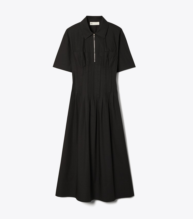 Tory Burch designer dresses Poplin Pleat-Waist Dress in Black front