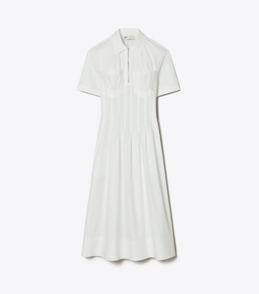 Tory Burch designer ドレス ポプリン プリーツウエスト ドレス in White front