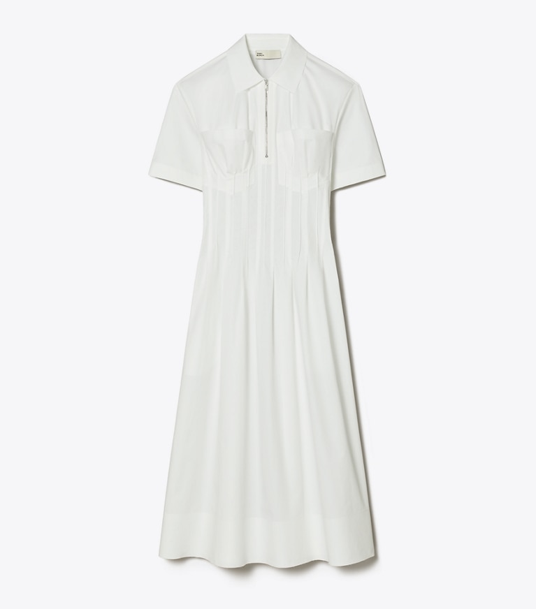 Tory Burch designer ドレス ポプリン プリーツウエスト ドレス in White front
