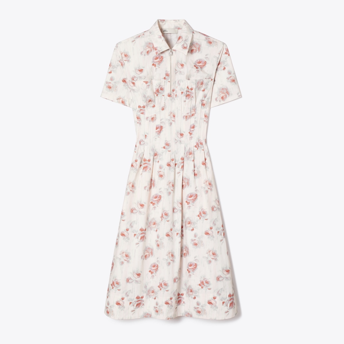 tory burch embroidered poplin dress Tory Burch Women's Poplin Pleat-Waist Dress in Pink Roses, size 4