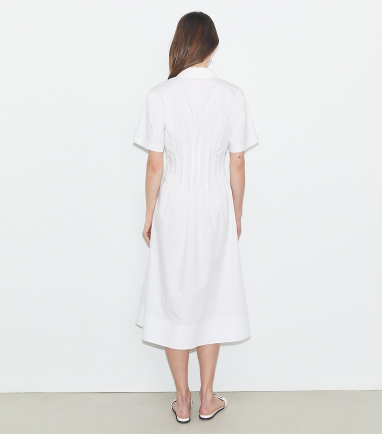 Tory Burch designer ドレス ポプリン プリーツウエスト ドレス in White front