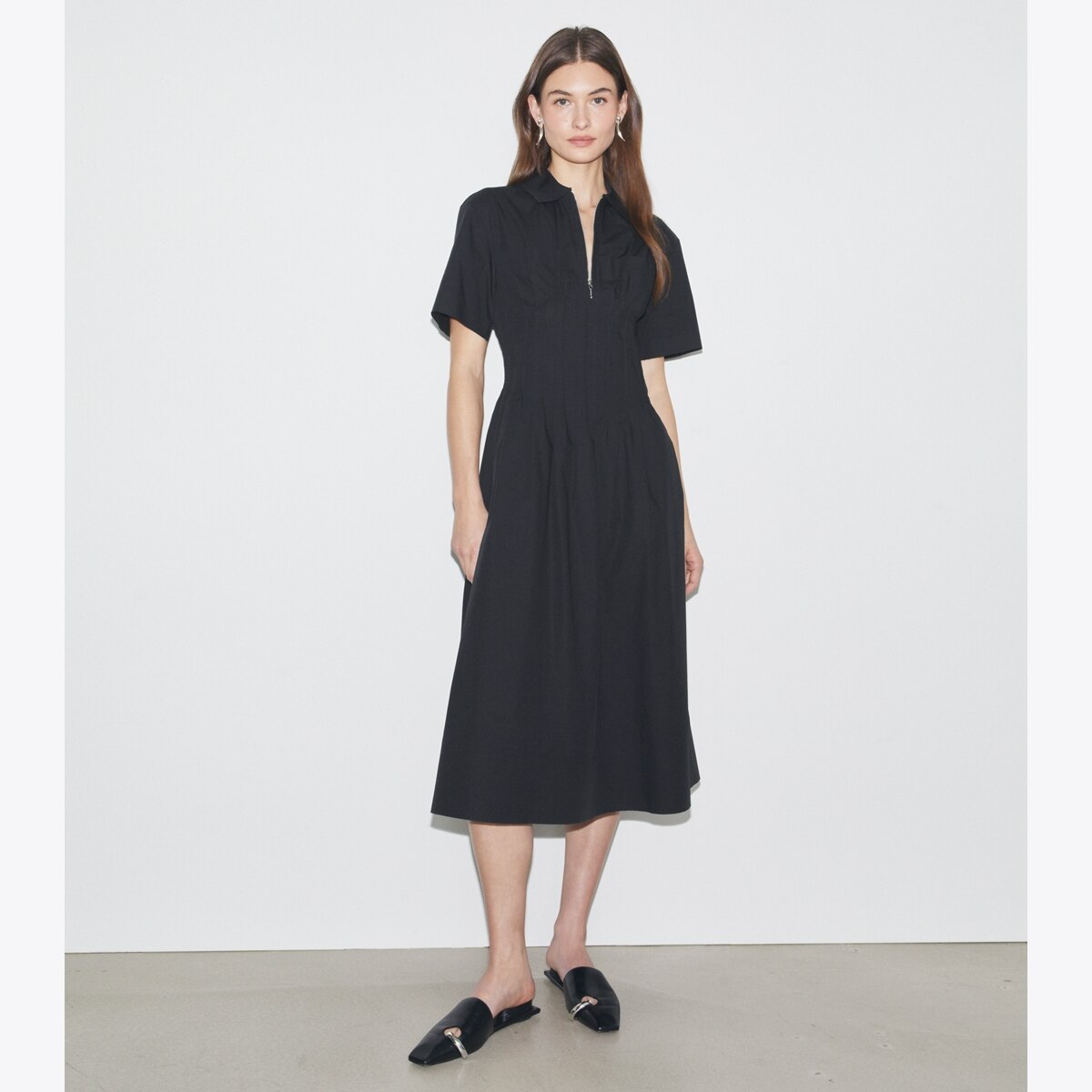 Poplin Pleat-Waist Dress: Women's Designer Dresses | Tory Burch