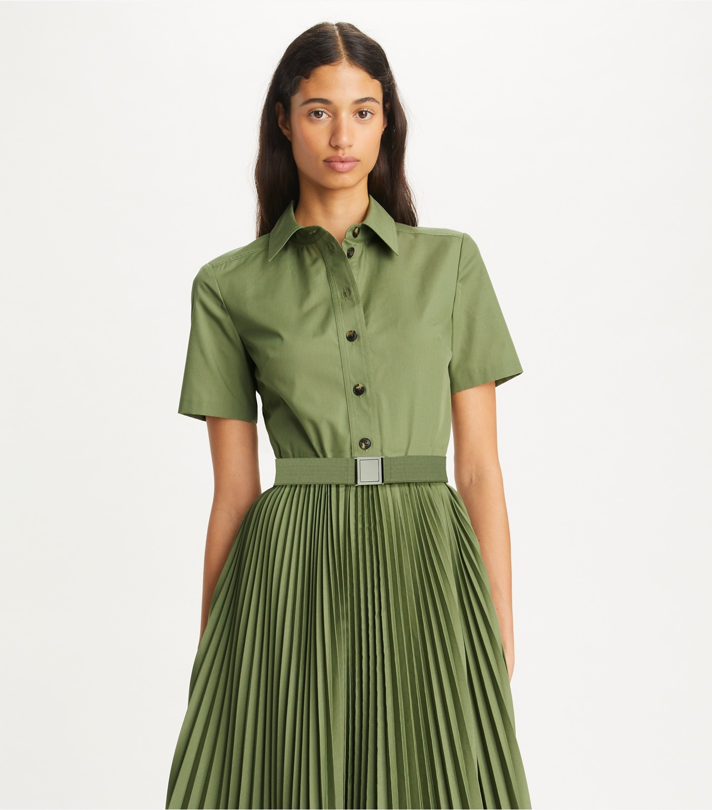 Poplin Pleated Shirtdress