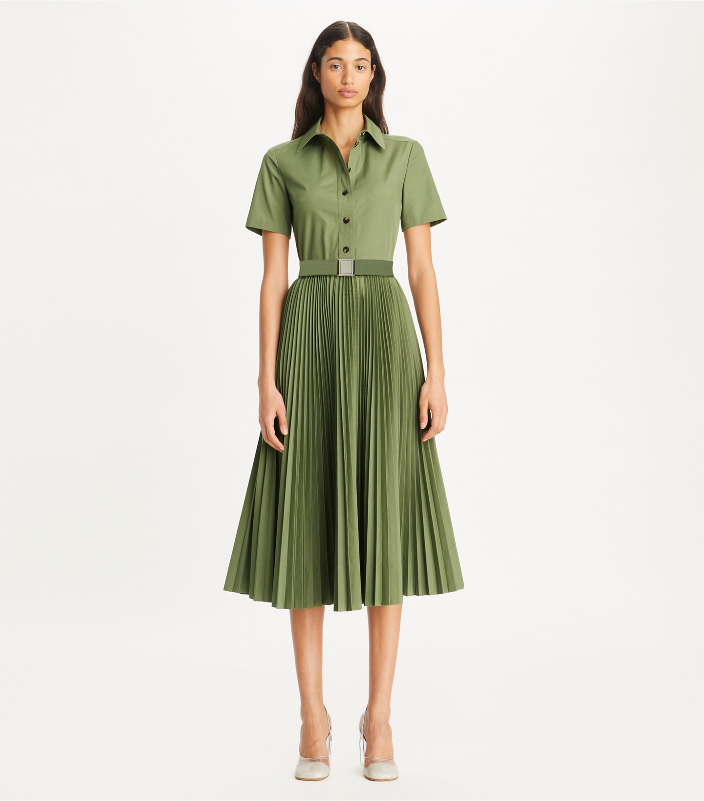 Poplin Pleated Shirtdress