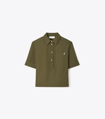 Tory Burch designer tops Poplin Shirt in Olive Pesto front