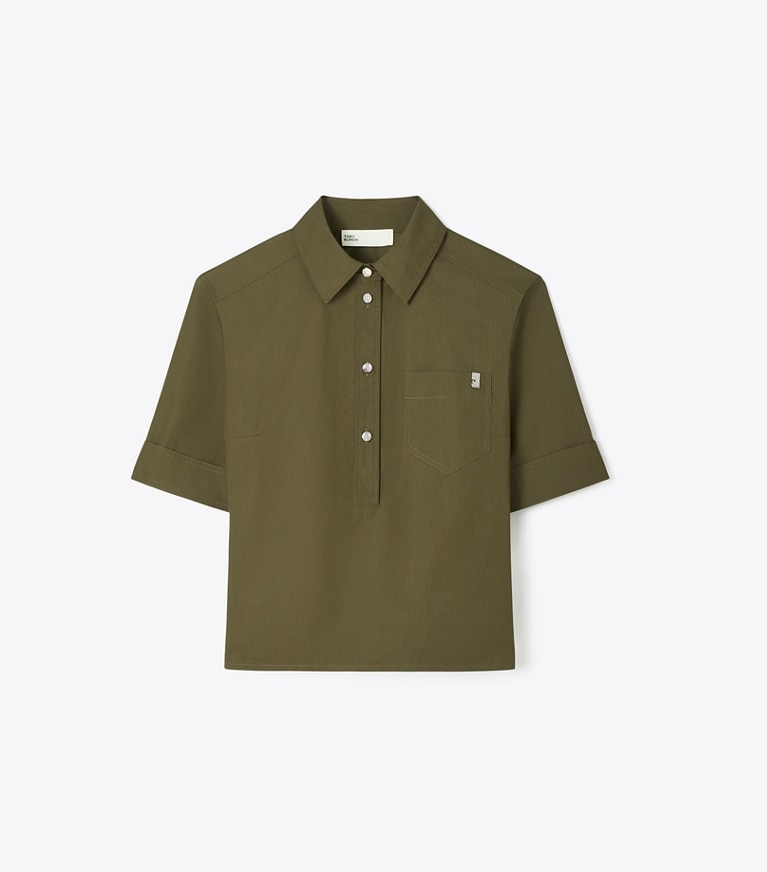 Tory Burch designer tops Poplin Shirt in Olive Pesto front
