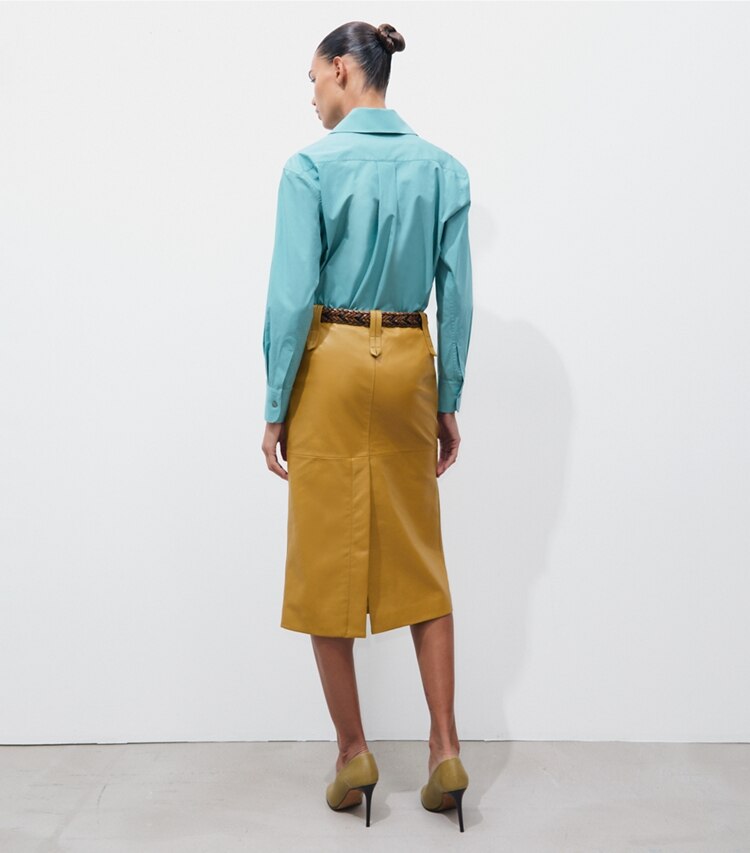 Tory Burch designer tops Poplin Shirt in Clouded Blue on model back