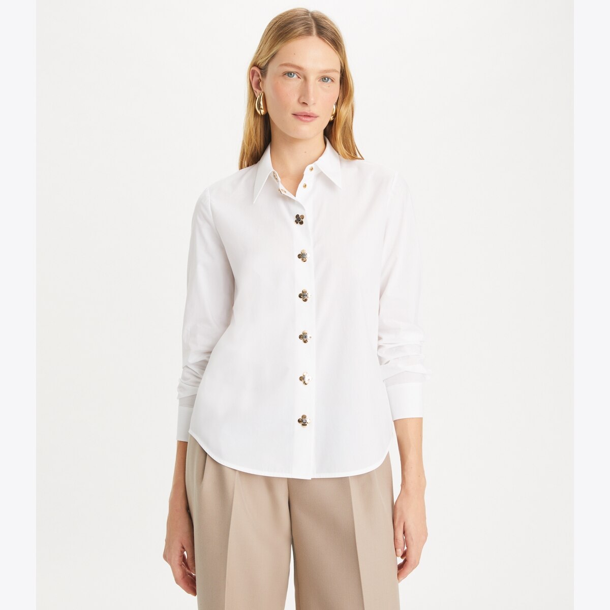 Tory Burch popular Embroidered Poplin Top with Removable Collar