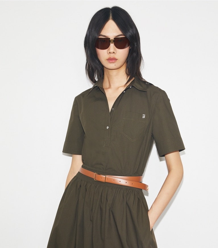Tory Burch designer tops Poplin Shirt in Olive Pesto front