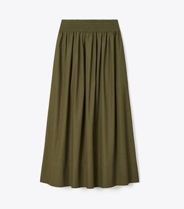Tory Burch designer bottoms Poplin Skirt in Olive Pesto front