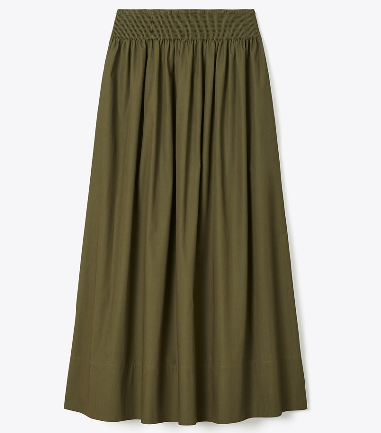 Tory Burch designer bottoms Poplin Skirt in Olive Pesto front