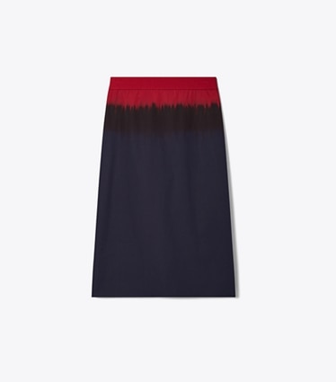 Tory Burch designer bottoms Poplin Skirt in Medium Navy / Red front