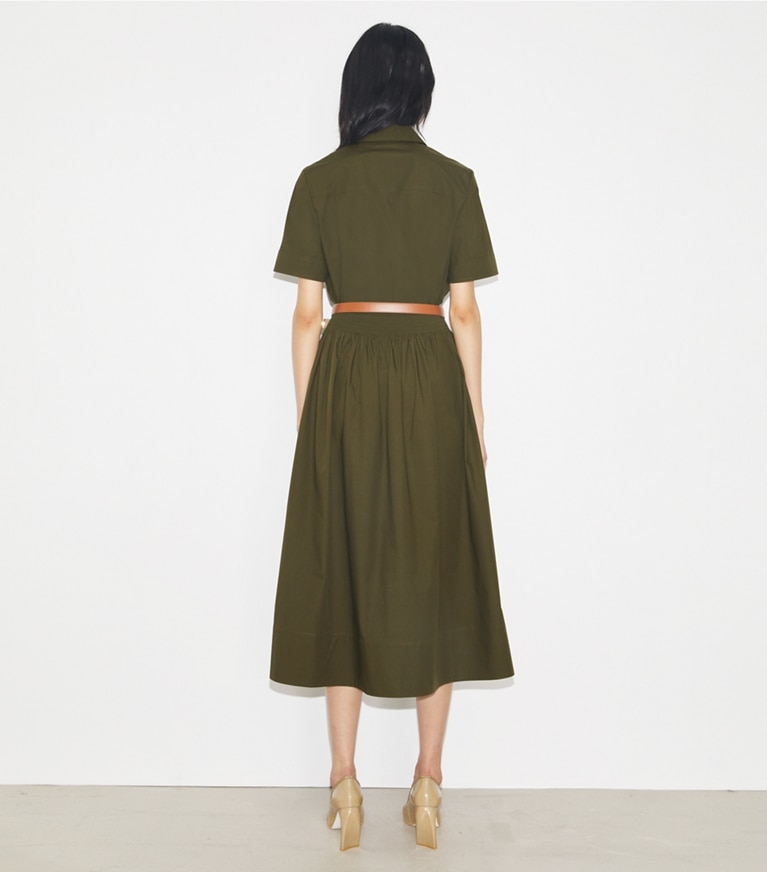 Tory Burch designer bottoms Poplin Skirt in Olive Pesto front