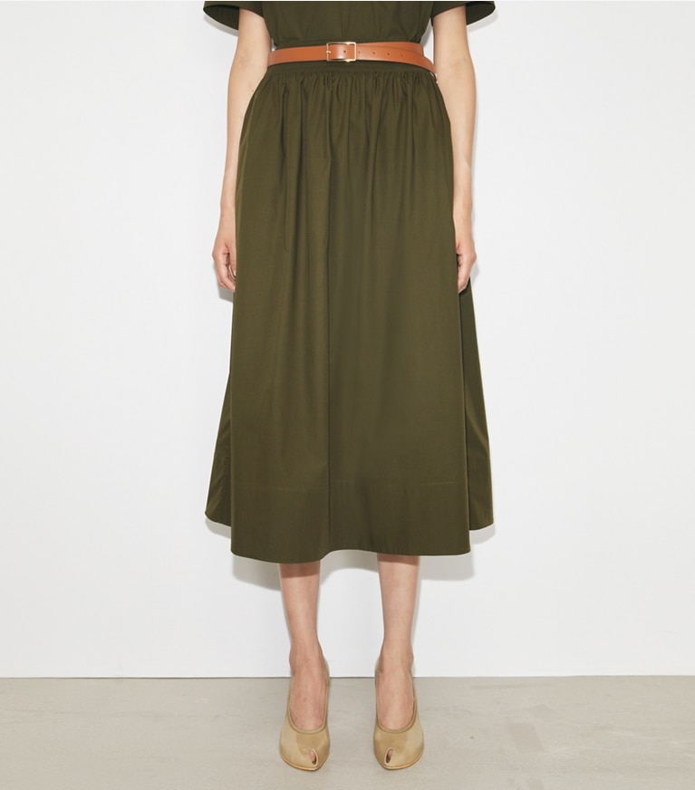 Tory Burch designer bottoms Poplin Skirt in Olive Pesto front