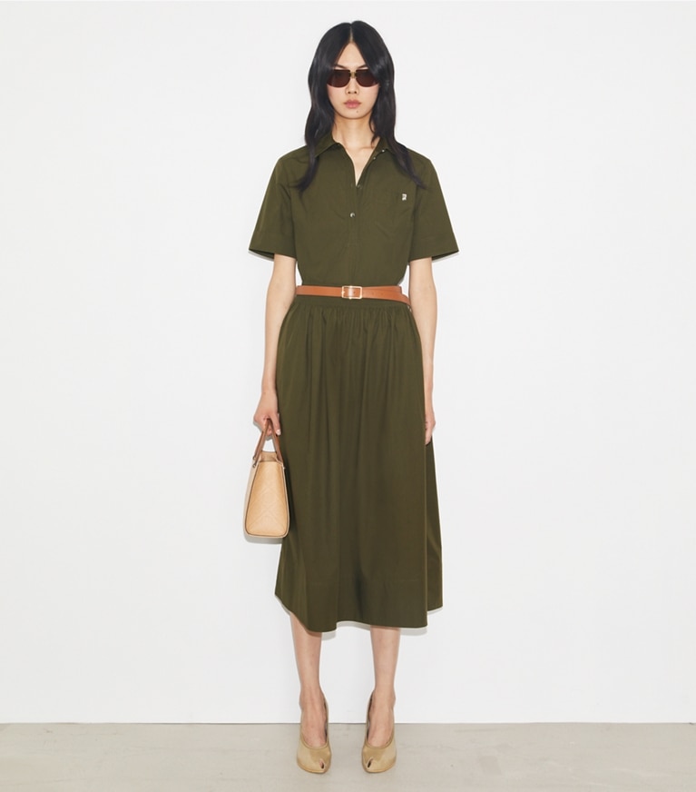 Tory Burch designer bottoms Poplin Skirt in Olive Pesto front