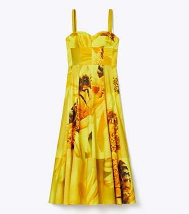 Tory Burch designer dresses Poplin Sundress in Yellow Bee front