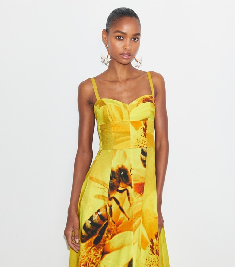 Tory Burch designer dresses Poplin Sundress in Yellow Bee front