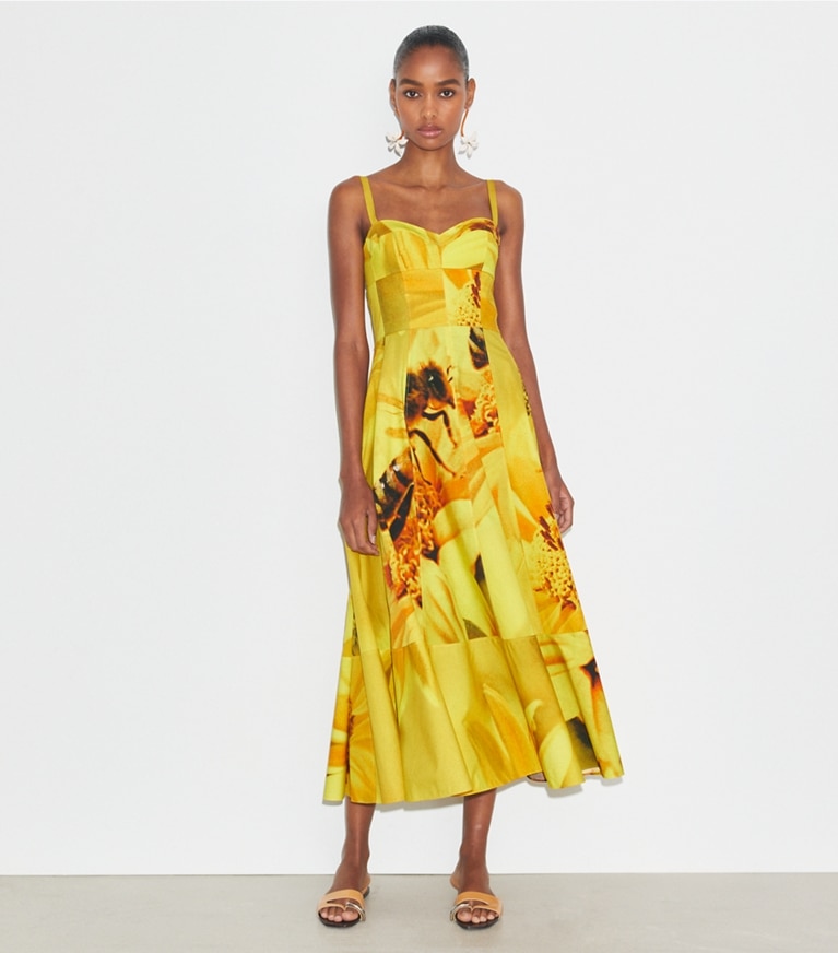 Tory Burch designer dresses Poplin Sundress in Yellow Bee front